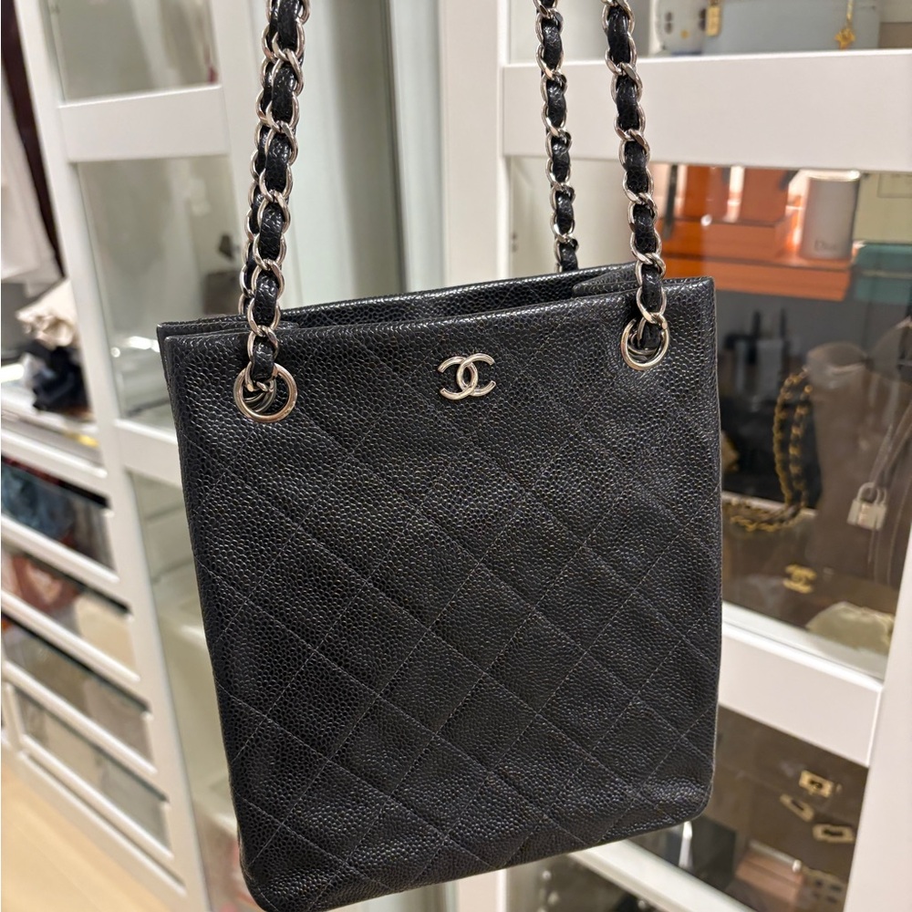 Vintage Chanel Black Caviar Small tote Shoulder Bag